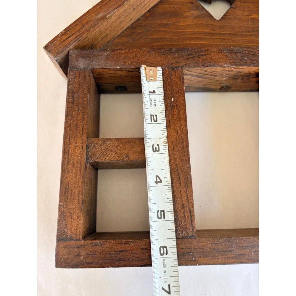 Vtg House Shaped Wood Trinket Shelf Heart Cutout Hanging Miniatures Display